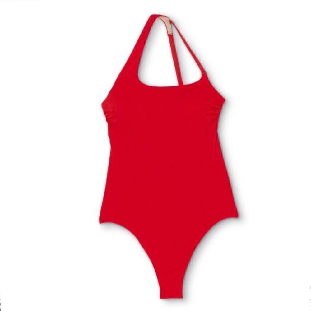 NWT Women's Ribbed Asymmetrical One Shoulder One Piece Swimsuit - Shade … - Picture 2 of 15
